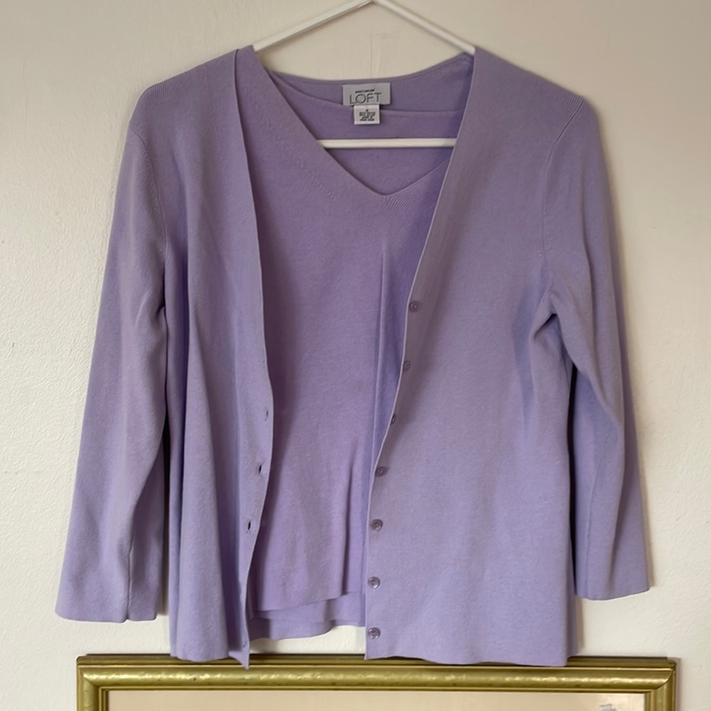 Ann Taylor vintage periwinkle lilac purple sweater set 3/4 sleeve sweater